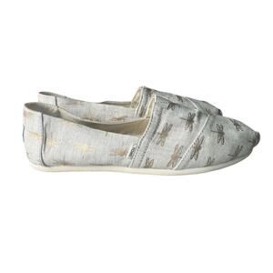 TOMS Womens Gold Dragonfly Print Beige Canvas Alpargata Flats Shoes Comfort Sz 8
